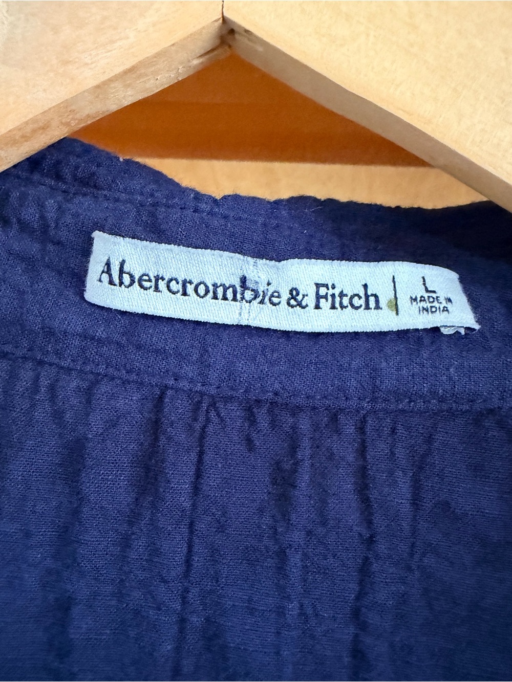 Abercrombie And Fitch Navy Blue Textured Cotton Mini Dress Size L Minimalist - Picture 6 of 8